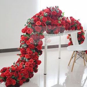 Red Rose Wedding Flower Garland: White Reception Table Runner