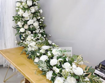 Greenery Eucalyptus Wedding Flower Garland, Rose Flower White Wedding Reception Table Runner, Artificial Flower Runner arch flower.