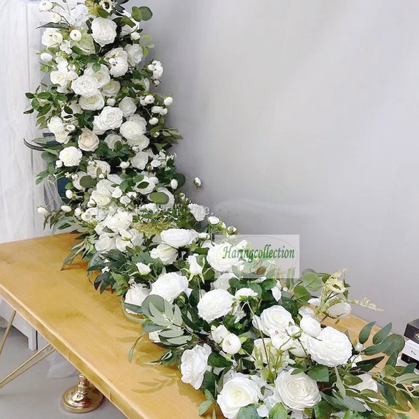 Greenery Eucalyptus Wedding Flower Garland, Rose Flower White Wedding Reception Table Runner, Artificial Flower Runner arch flower.