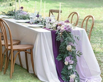 Lilac Lavender Floral Runners Artificial Eucalyptus Garland with Flowers Table Runner Garland Flowers,Wedding Centerpieces for Bridal Shower