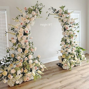 lush Pink & White Wedding archflower Ceremony Archway Flower Pillar broken arch fake flower Backdrop, Arbour Flowers