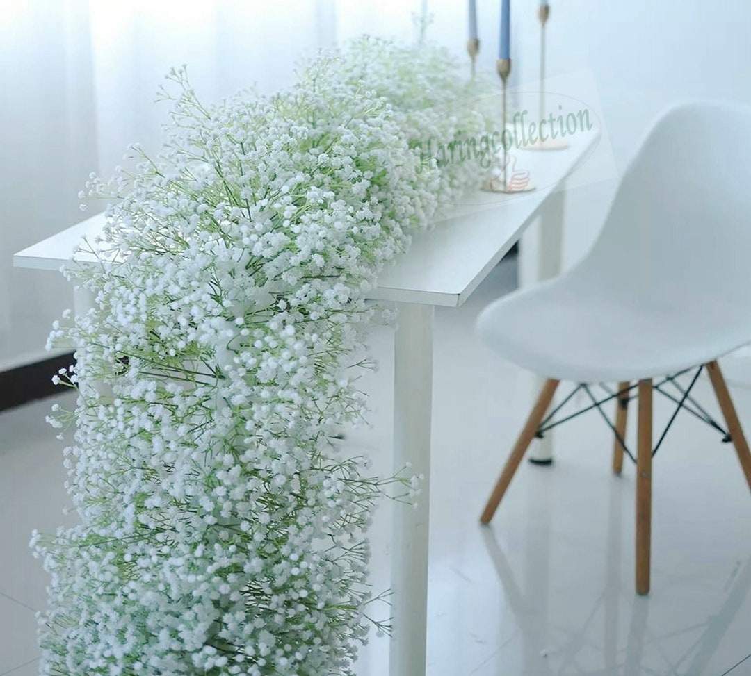 Fully Baby Breath Greenery Wedding Flower Garland, Baby Shower Flower Reception Table Runner