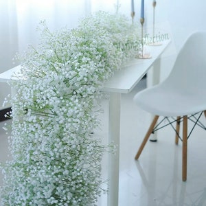 Fully Baby Breath Greenery Wedding Flower Garland, baby shower Flower Reception Table Runner, Artificial Flower Runner ceiling decor