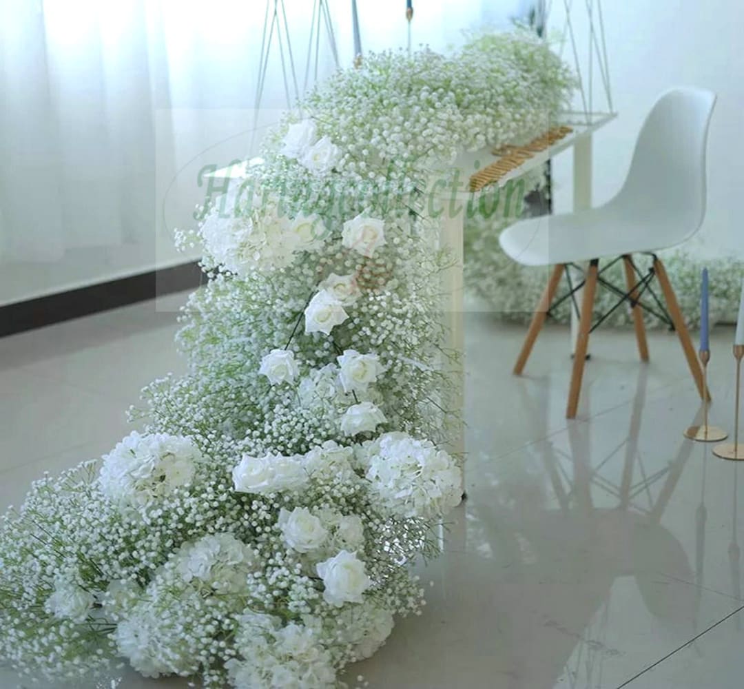 Fully Baby Breath Greenery Rose Wedding Flower Garland, Baby Fully Baby Breath Greenery Rose Wedding Flower Garland, Baby