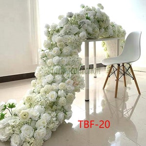 Ivory Rose Greenery Wedding Flower Garland, White Wedding Reception Table Runner,Floral Flower Runner, Swag Flower Arch, Flower Backdrop