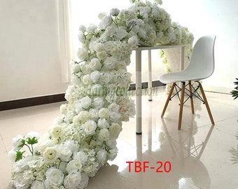 Ivory Rose Greenery Wedding Flower Garland, White Wedding Reception Table Runner,Floral Flower Runner, Swag Flower Arch, Flower Backdrop
