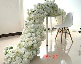 Ivory Rose Wedding Flower Garland, White Wedding Reception Table Runner, Aisle Floral Flower Runner, Swag Flower Arch, Flower Backdrop