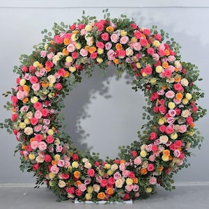 Orange Hot Pink rose Wedding Big Entrance Square Arch Flowers Archway outdoor Wedding & Party Backdrop Round ArchFloral Events