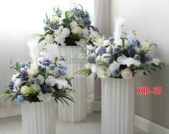 White Wedding Dusty Blue Flower Ball Artificial Flower table centerpiece wreath wedding aisle flower ball peony rose Kiss Ball