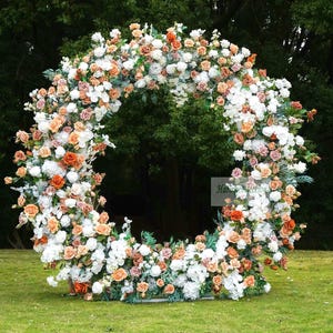 Burnt Orange Wedding Arch Floral Arrangement: Silk Flower Ceremony Decor