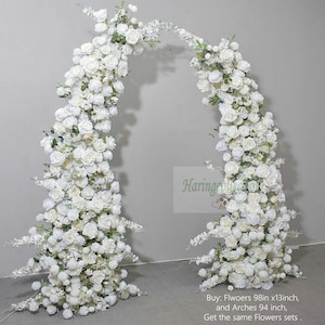 Arco di fiori bianchi per matrimonio, fiori per pilastri per matrimonio, arco lunare in rosa bianca, sfondo di fiori finti, fiori per archi per matrimonio in chiesa