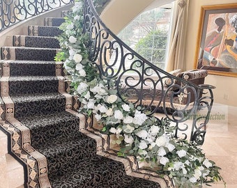 Stairs wedding aisle Garland for Arbor Gazebo, White flower Greenery Wedding Archway Flower,Wedding Backdrop, Arbour Gazebo Decor