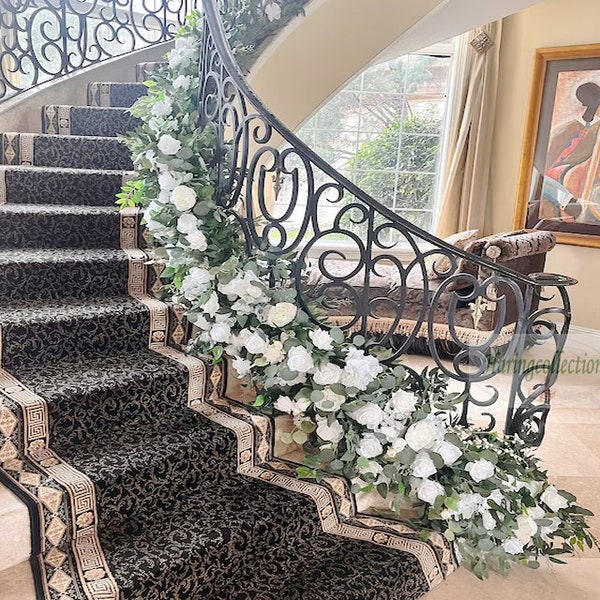 Stairs wedding aisle Garland for Arbor Gazebo, White flower Greenery Wedding Archway Flower,Wedding Backdrop, Arbour Gazebo Decor