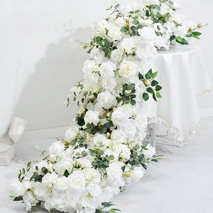 White Rose Wedding Flower Runner: Aisle, Stair & Table Decor