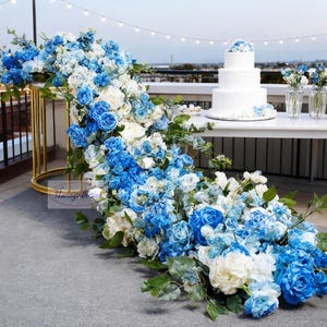 Wedding Flower Runner: Blue & White Peony, Rose, Hydrangea Aisle Decor