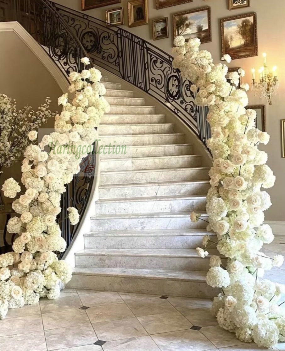 Stair Decoration ivory Flowers white wedding house decor Artificial Rose Peony hydrangeas  Floral Arrangement company Meeting runner