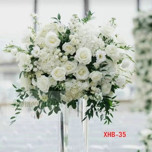 Ivory Rose Wedding dinner Flower kissing Ball Artificial Greenery Flower table centerpiece White wedding aisle flower ball business party