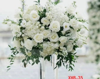 Marfil Rosa Cena de boda Bola de flores Vegetación artificial Flor mesa central corona Boda blanca pasillo bola de flores fiesta de negocios