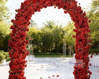 Luxury Red Rose Wedding Arch Flower Arrangement: Event Party Decor full rose