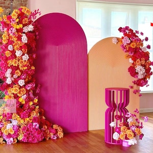Hot Pink and orange Wedding Flower arch Wedding Reception, sweet girls party Decor Artificial Silk Flowers Runner Aisle Floral Arrangement