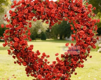 Heart Flower Arch: Wedding Backdrop Decoration - Customizable full red rose