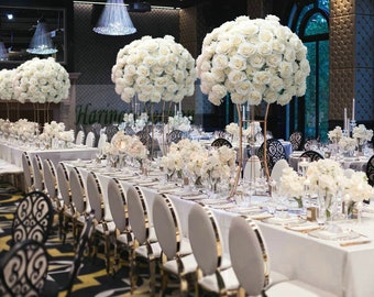 Dusty Blue Floral Centerpiece: Silk Wedding Banquet Decor