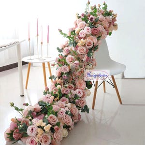 Blush Wedding aisle flowers ceremony arches Aisle florals row sweetheart table flower corner swag dusty rose ground arch