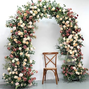Dusty Blush Rose Lush greenery eucalyptus Artificial Flower Row Arrangement Wedding U Shape arch Backdrop Props Decor Flower Stage Display