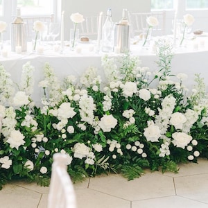 White Wedding head Table Rose Flowers ground Flowers Wedding sweetheart table Bride floor florals Luxury Aisle Flowers