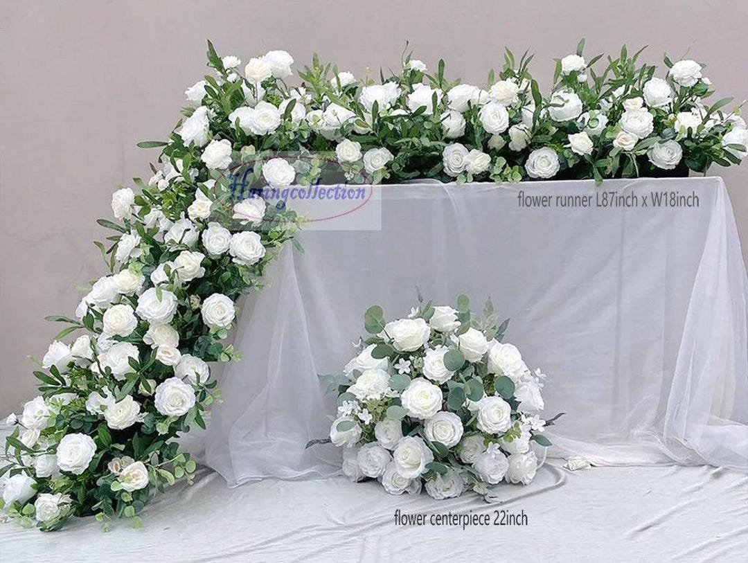 White Rose Flower Runner: Wedding Table Centerpiece, Aisle Arch Decor ...