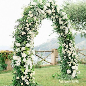 Greenery white flower horn arch, wedding archway flower row arrangement, Wedding Entrance flowers, arbour flowers, wedding ceremony decor