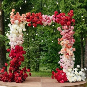 Lip red Hot Pink blush white rose Wedding Big Entrance Square Arch Flowers Archway outdoor Wedding & Party Backdrop ArchFloral Events