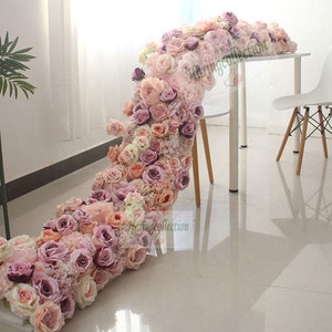 Lilac Blush Rose Wedding Flower Garland, bridal shower Wedding Reception Table Runner,Floral Flower Runner, Swag Flower,Flower Sign