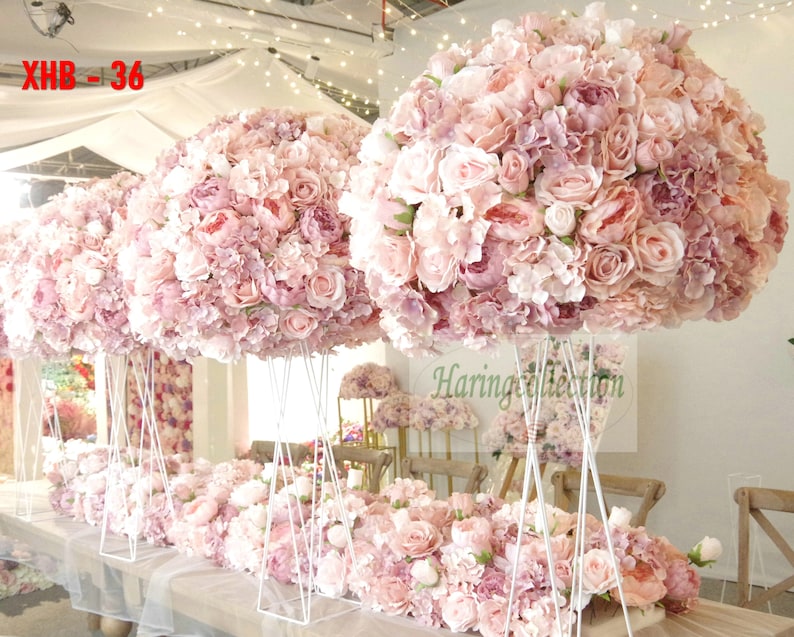 Blush Pink Flower Ball Artificial Flower table centerpiece wreath wedding decor road lead flower ball peony rose business cocktail party XHB-36