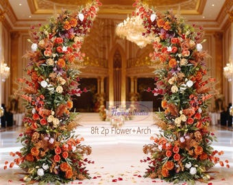 Burnt Orange Wedding Arch Flowers, Fall Floral Entrance Decor