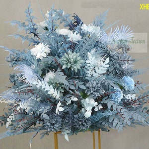 Dusty Blue Floral Centerpiece: Silk Wedding Banquet Decor