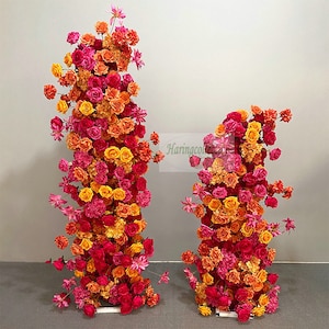 Orange & Pink Rose Hortensie Hochzeit Tortenbogen Blume, Fuchsie Blumen Reihen Arrangement Hochzeit Koralle Blumen