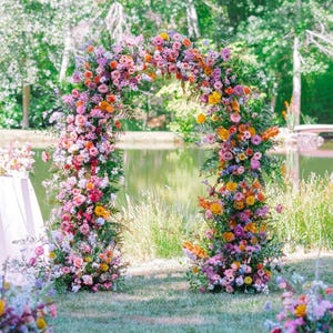 Fuchsia & Orange Wedding Arch Flowers: Romantic Floral Archway Backdrop