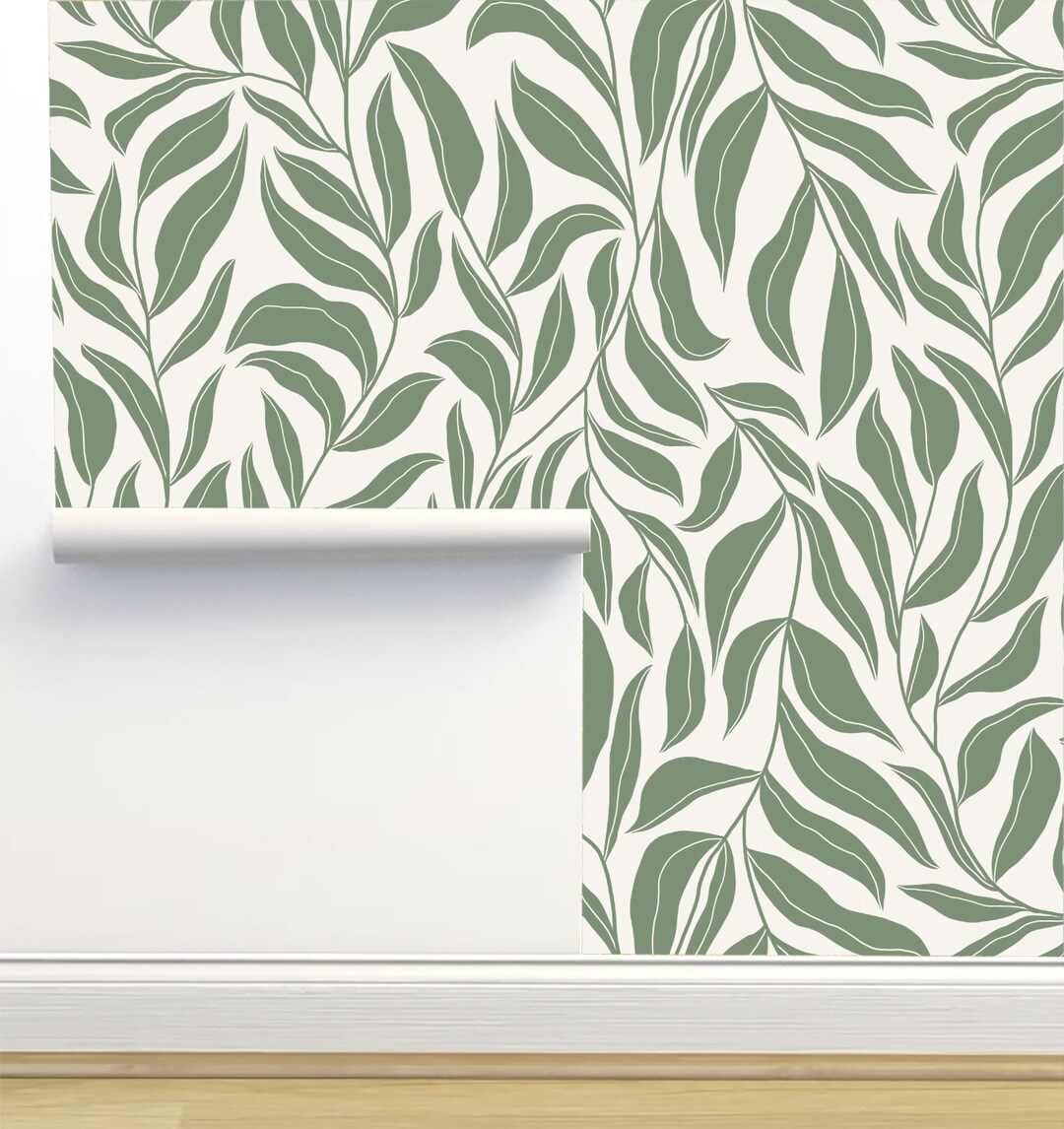 cascading-leaves-sage-on-cream-peel-and-stick-luxury-wallpaper-by
