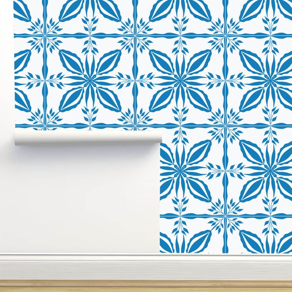 Geometric Motifs Blue Peel & Stick Wallpaper by Monor Designs Home Decor Wall Art Removable Wallpaper Limitless Walls