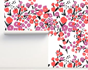 Peony and Coral Flowers Peel and Stick Luxury Wallpaper by Julia Schumacher Home Decor Wall Art Removable Wallpaper Limitless Walls