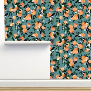 Clementine Teal Oranges Peel and Stick Wallpaper Home Decor Wall Art Removable Kitchen Wallpaper