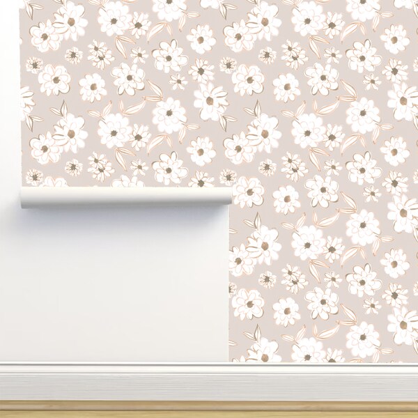 Daisies Drawing Gray Peel & Stick Wallpaper by Crystal Walen Home Decor Wall Art Removable Wallpaper Limitless Walls