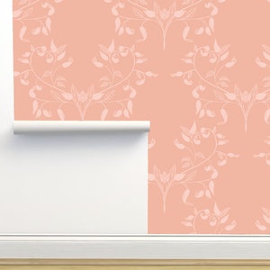 Classic Leaves Peach Peel & Stick Wallpaper by Monor Designs Home Decor Wall Art Removable Wallpaper Limitless Walls