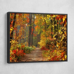 Fallen Leaves in Alley of Autumn Trees Canvas Wall Art | décor for home & office |  canvas prints