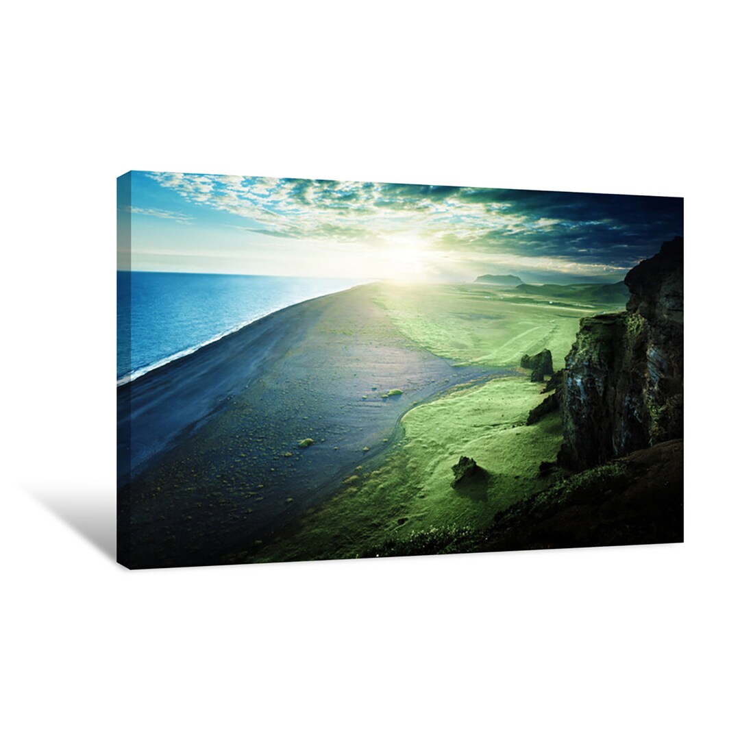 Black Sand Beach From the Cliff Canvas Wall Art | Décor for Home ...