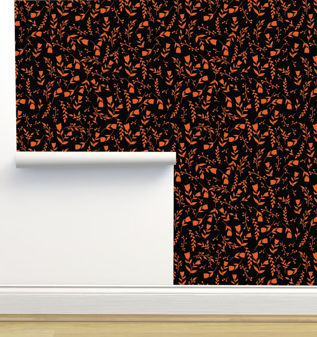 Tiny Flowers Orange Peel & Stick Wallpaper by Monor Designs Etsy