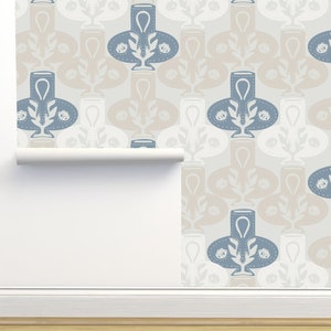 Steel Blue Damask Vase Peel and Stick Luxury Wallpaper by Monor Designs | Limitless Walls