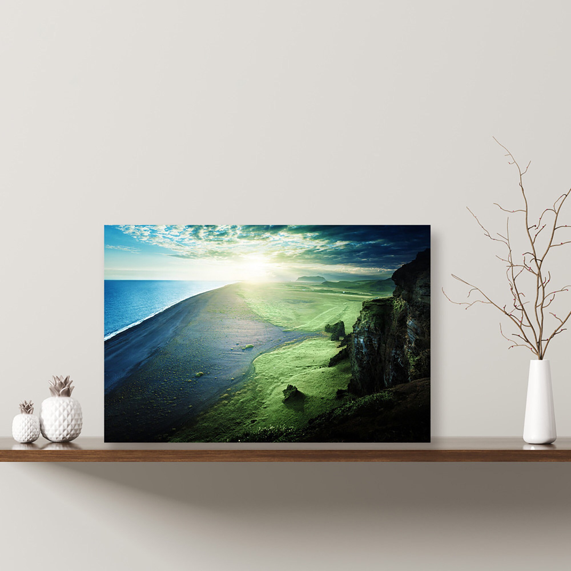 Black Sand Beach From the Cliff Canvas Wall Art | Décor for Home ...