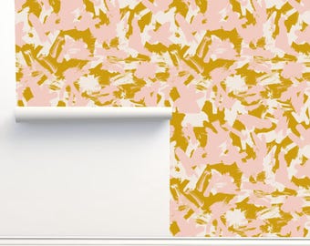 Pink Mustard Brush Peel and Stick Luxury Wallpaper by Julia Schumacher Home Decor Wall Art Removable Wallpaper Limitless Walls